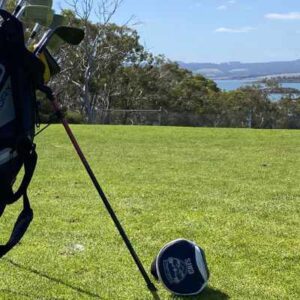 Bag of Clubs and hat at Tasmania Golf Club